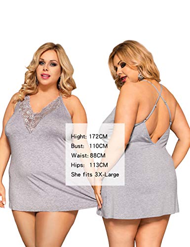 ohyeahlady Camisón para Mujer Sexy Algodón Dormir Verano, con Encaje Cuello en V sin Mangas, Ropa de Dormir Babydoll Picardias Sexy Tallas Grandes