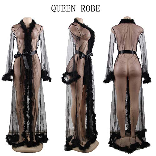 ohyeahlady Kimono Sexy Transparente Talla Grande Mujer Pijama Bata Larga para Dormir con Cinturón