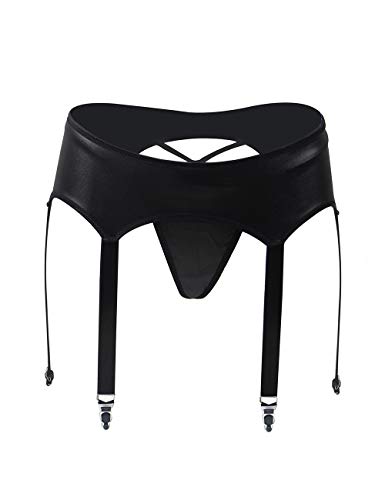 ohyeahlady Mujer Liguero Sexy de Material de Imitación de Cuero con 6 Ligas y Tanga sin Medias de Talla Grande