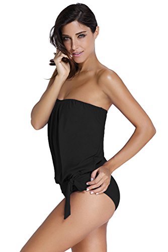 OLIPHEE Mujer Bandeau Swimsuits Soft Cup Strapless Blusa Tankini con Breifs hey1-XL-2