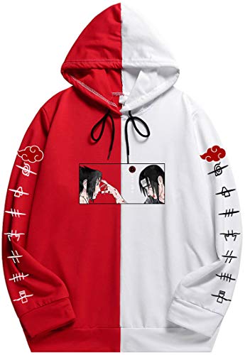 OLIPHEE Sudaderas Naruto con Capucha Hombro Coloreado Anime Deportiva Popular para Hombre Rojo Herida-L