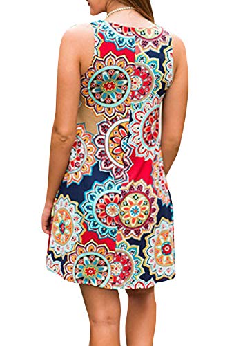 OMZIN Camisa Larga para Mujer Túnica sin Mangas con Bolsillos Vestido Liso de Playa Suelta Vestido Suelto de Playa Rojo M