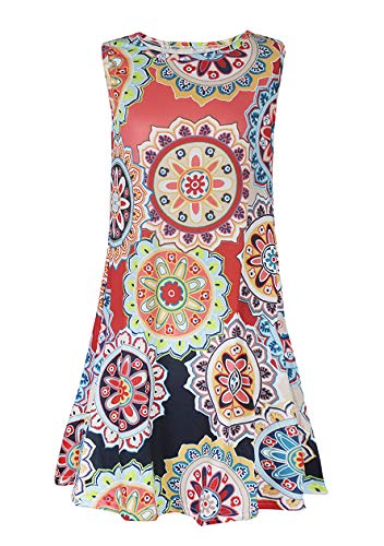 OMZIN Camisa Larga para Mujer Túnica sin Mangas con Bolsillos Vestido Liso de Playa Suelta Vestido Suelto de Playa Rojo M