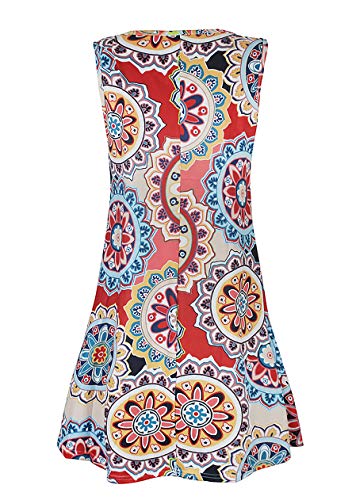 OMZIN Camisa Larga para Mujer Túnica sin Mangas con Bolsillos Vestido Liso de Playa Suelta Vestido Suelto de Playa Rojo M