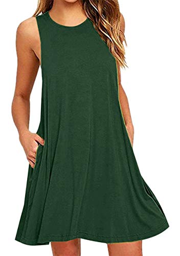 OMZIN Mujer Vestidos Todos los días Cuello Redondo Vestido de Verano Corte Ajustado Vestido Informal Verde XXL Especial