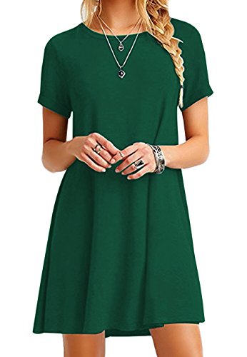 OMZIN Mujeres del Verano Tallas Grandes Vestidos de Verano Casual Algodón de Manga Corta, Manga Corta, Cuello en V y Camiseta Larga,Verde,3XL