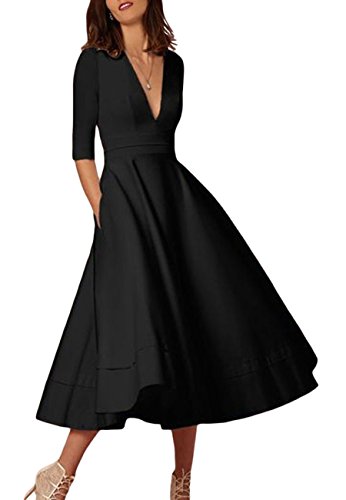 OMZIN vestido de cóctel para mujer, sexy, vestido de boda, vestido básico de ocasión de coton de S a XXXL