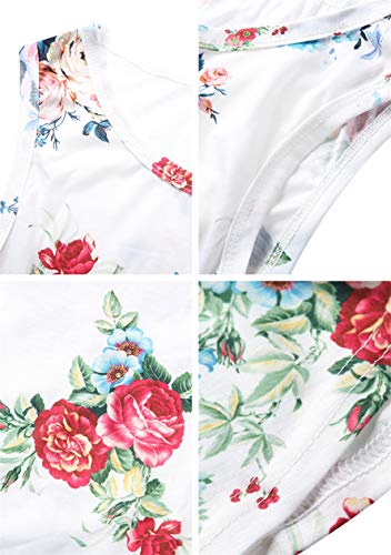 OMZIN Vestido de túnica de algodón con Cuello Redondo por Encima de la Rodilla de para Mujer Vestido Suelto con Vuelo Flojo Blanco XXL