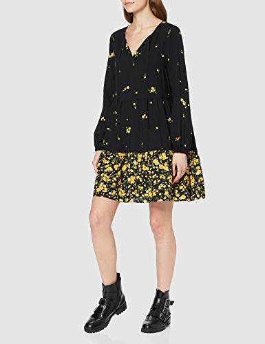 Only Jeans Peter Vestido, Negro (Black AOP: Flower Rain Misted Yellow), Large (Talla del Fabricante: 40) para Mujer