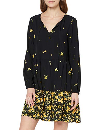 Only Jeans Peter Vestido, Negro (Black AOP: Flower Rain Misted Yellow), Large (Talla del Fabricante: 40) para Mujer