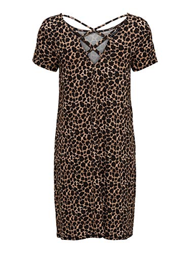 Only Onlbera Back Lace Up S/s Dress Jrs Noos Vestido, Multicolor (Black AOP: Leo Print), 40 (Talla del Fabricante: Medium) para Mujer