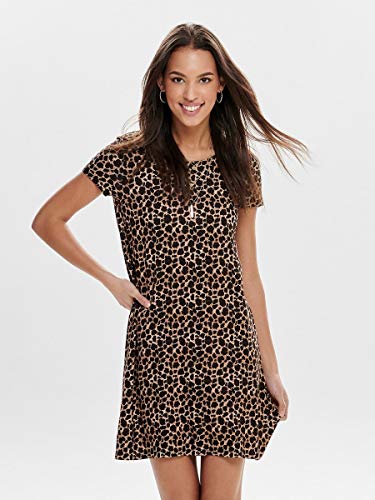 Only Onlbera Back Lace Up S/s Dress Jrs Noos Vestido, Multicolor (Black AOP: Leo Print), 40 (Talla del Fabricante: Medium) para Mujer
