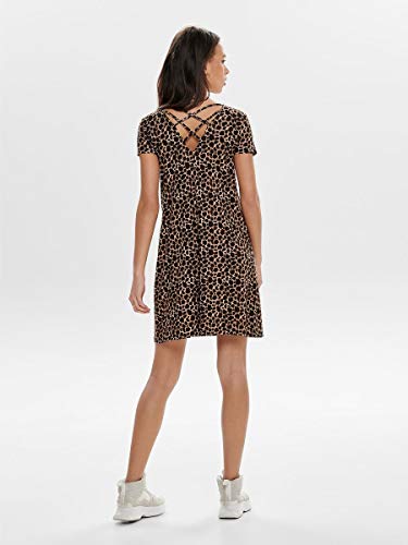 Only Onlbera Back Lace Up S/s Dress Jrs Noos Vestido, Multicolor (Black AOP: Leo Print), 40 (Talla del Fabricante: Medium) para Mujer