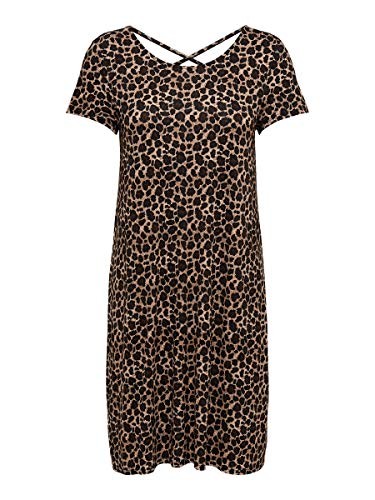 Only Onlbera Back Lace Up S/s Dress Jrs Noos Vestido, Multicolor (Black AOP: Leo Print), 40 (Talla del Fabricante: Medium) para Mujer