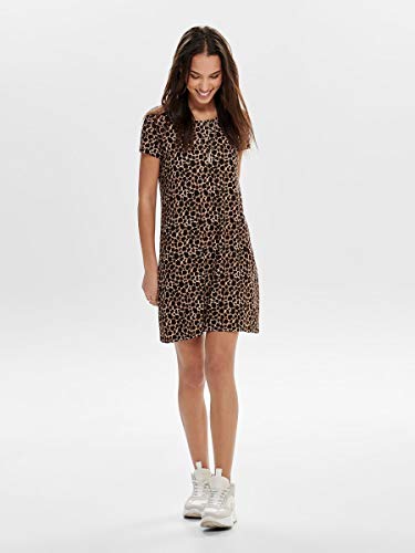 Only Onlbera Back Lace Up S/s Dress Jrs Noos Vestido, Multicolor (Black AOP: Leo Print), 40 (Talla del Fabricante: Medium) para Mujer