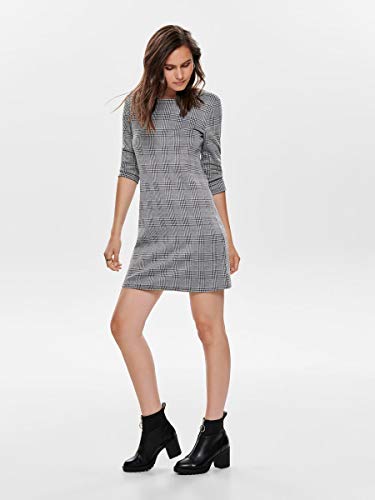 Only Onlbrilliant 3/4 Check Dress Noos Vestido, Multicolor (Black Checks: Cloud Dancer), Small para Mujer
