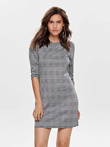 Only Onlbrilliant 3/4 Check Dress Noos Vestido, Multicolor (Black Checks: Cloud Dancer), Small para Mujer