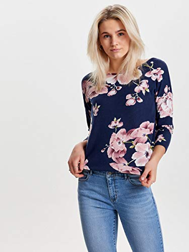 Only onlELCOS 4/5 AOP Top JRS Noos Blusa, Multicolor (Night Sky AOP:Flower Print), 42 (Talla del Fabricante: X-Large) para Mujer