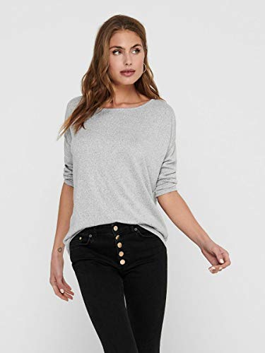 ONLY onlELCOS 4/5 SOLID TOP JRS NOOS, Camisa Manga Larga Mujer, Gris (Light Grey Melange), 36 (Talla del fabricante: Small)
