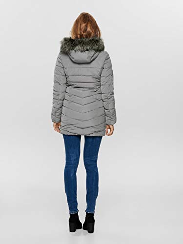 Only ONLELLAN Quilted Hood Fur Coat OTW Abrigo, Fibra Plateada, M para Mujer