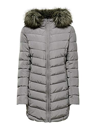 Only ONLELLAN Quilted Hood Fur Coat OTW Abrigo, Fibra Plateada, M para Mujer
