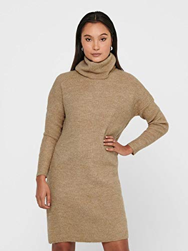 Only Onljana L/s Cowlneck Dress Wool Knt Vestido, Marrón (Indian Tan Detail: W. Melange), 42 (Talla del Fabricante: Large) para Mujer