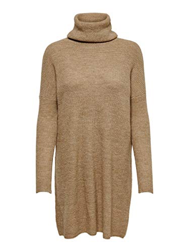 Only Onljana L/s Cowlneck Dress Wool Knt Vestido, Marrón (Indian Tan Detail: W. Melange), 42 (Talla del Fabricante: Large) para Mujer