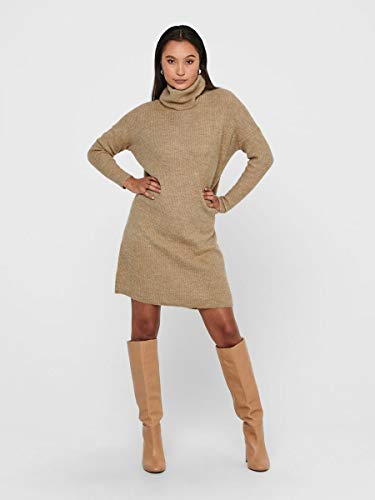 Only Onljana L/s Cowlneck Dress Wool Knt Vestido, Marrón (Indian Tan Detail: W. Melange), 42 (Talla del Fabricante: Large) para Mujer