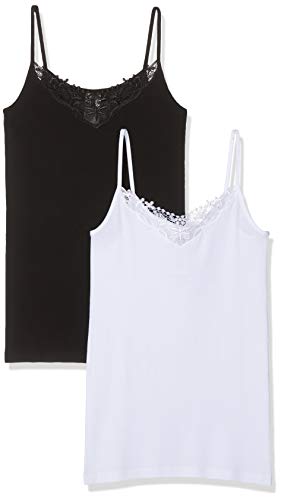 Only Onlkira Lace Singlet 2 Pack Noos Camiseta sin Mangas, Negro (Black Pack: Black and White), Small 2 para Mujer