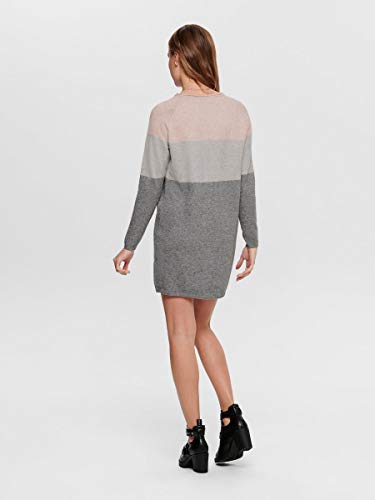 Only Onllillo L/s Dress Knt Noos Vestido, Multicolor (Mahogany Rose Detail: W Melange/Light Grey Melange/Medium Grey Melange), Mujer