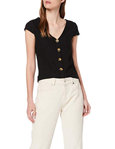 Only Onlnella S/s Button Top Jrs Camiseta sin Mangas, Negro (Black Black), Small para Mujer
