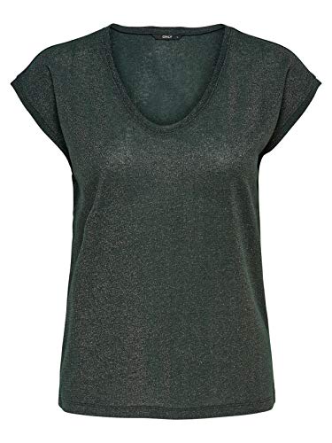 Only ONLSILVERY S/S V Neck Lurex Top JRS Noos Camiseta, Blue Mirage, S para Mujer