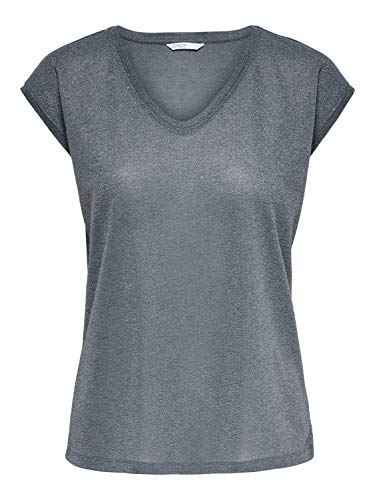 Only ONLSILVERY S/S V Neck Lurex Top JRS Noos Camiseta, Blue Mirage, S para Mujer