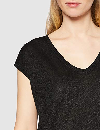 Only onlSILVERY S/S V Neck Lurex Top JRS Noos Camiseta, Negro (Black), 42 (Talla del Fabricante: X-Large) para Mujer