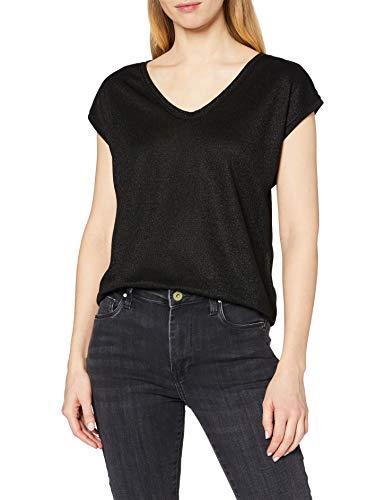 Only onlSILVERY S/S V Neck Lurex Top JRS Noos Camiseta, Negro (Black), 42 (Talla del Fabricante: X-Large) para Mujer
