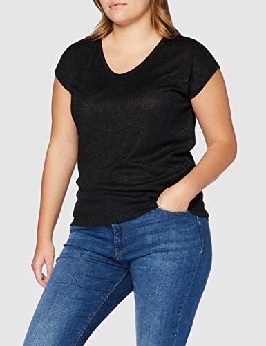 Only onlSILVERY S/S V Neck Lurex Top JRS Noos Camiseta, Negro (Black), 42 (Talla del Fabricante: X-Large) para Mujer