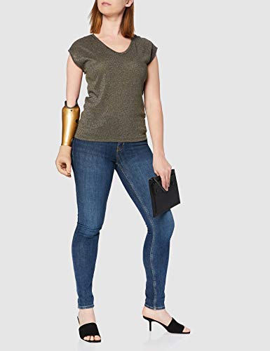 Only onlSILVERY S/S V Neck Lurex Top JRS Noos Camiseta, Verde (Kalamata), 34 (Talla del Fabricante: X-Small) para Mujer