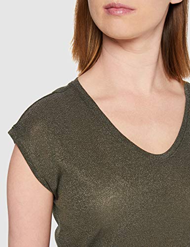 Only onlSILVERY S/S V Neck Lurex Top JRS Noos Camiseta, Verde (Kalamata), 34 (Talla del Fabricante: X-Small) para Mujer