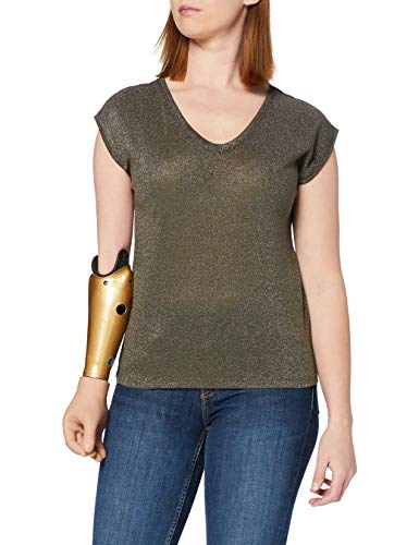 Only onlSILVERY S/S V Neck Lurex Top JRS Noos Camiseta, Verde (Kalamata), 34 (Talla del Fabricante: X-Small) para Mujer