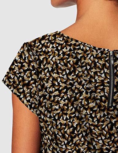 Only ONLVIC S/S Detail Top Noos WVN Camiseta sin Mangas, Black/AOP: Leaf Lurex, 42 para Mujer