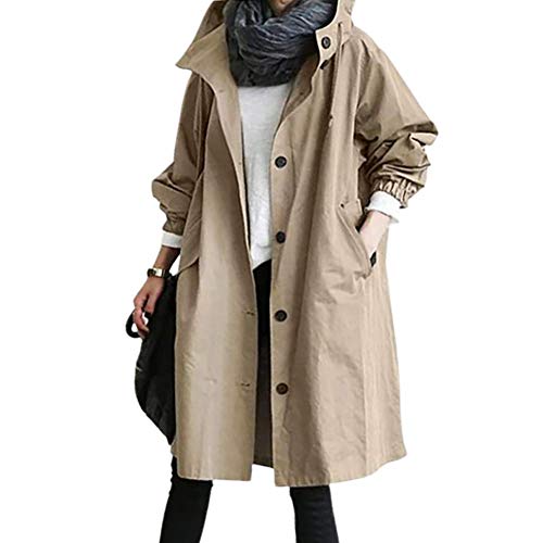 Onsoyours Chaqueta Cortavientos Para Mujer, Chaqueta Parka Con Capucha Para Mujer, Gabardina Larga Con Bolsillo De Color Sólido De Otoño Para Mujer, Prendas De Vestir Exteriores Caqui XXL