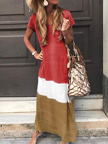 Onsoyours Mujeres Boho Vestido Verano Elegante Casual Playa Cuello V Manga Corta Largos Verano Suelto Maxi Vestido Playeros A Rojo 34