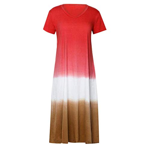 Onsoyours Mujeres Boho Vestido Verano Elegante Casual Playa Cuello V Manga Corta Largos Verano Suelto Maxi Vestido Playeros A Rojo 34