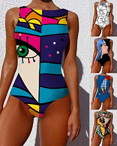 Onsoyours Traje de Baño Acolchado de Una Pieza Escote en U Bañadores Mujer Reductores con Estampado Floral Elegante Push Up Monokini D Verde S