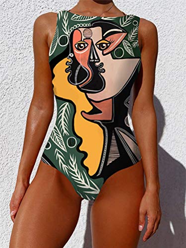 Onsoyours Traje de Baño Acolchado de Una Pieza Escote en U Bañadores Mujer Reductores con Estampado Floral Elegante Push Up Monokini D Verde S
