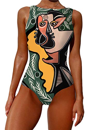 Onsoyours Traje de Baño Acolchado de Una Pieza Escote en U Bañadores Mujer Reductores con Estampado Floral Elegante Push Up Monokini D Verde S
