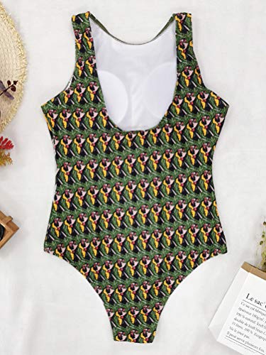 Onsoyours Traje de Baño Acolchado de Una Pieza Escote en U Bañadores Mujer Reductores con Estampado Floral Elegante Push Up Monokini D Verde S