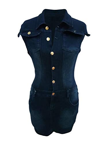Onsoyours Vestido De Mezclilla para Mujer Cuello En V Sin Mangas Vestido Ajustado De Lápiz Vestido De Fiesta Camisa Túnica Vestido De Blusa Vestido De Jeans Vestido D Azul 38