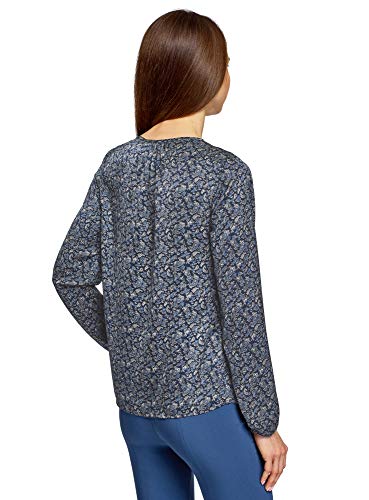 oodji Collection Mujer Blusa Ancha con Escote Gota, Azul, ES 36 / XS