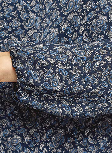 oodji Collection Mujer Blusa Ancha con Escote Gota, Azul, ES 36 / XS